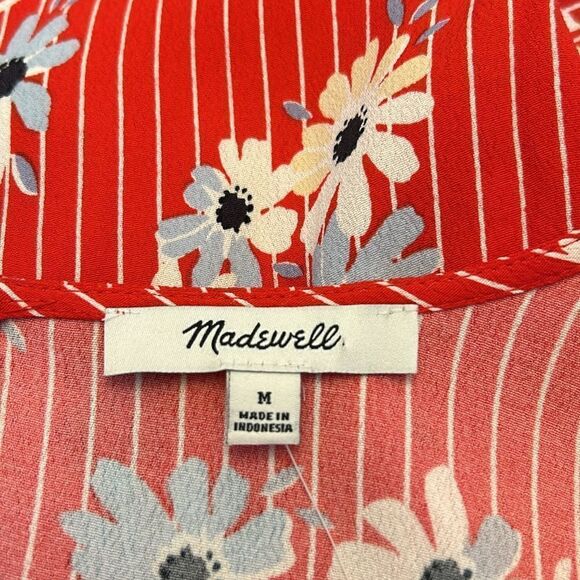 Madewell red white floral short sleeve V neckline blouse Size M New - Picture 8 of 11